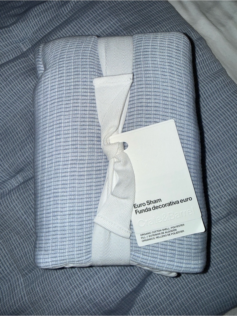 Crate&Barrel Light Blue Euro Sham with Subtle Grid